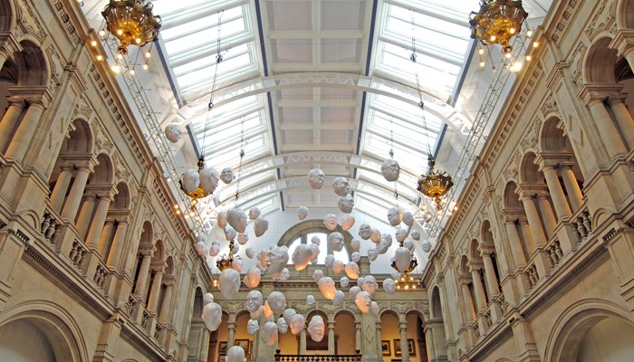 Floating heads at Kelvingrove Art Gallery and Museum - each head has a different expression. 