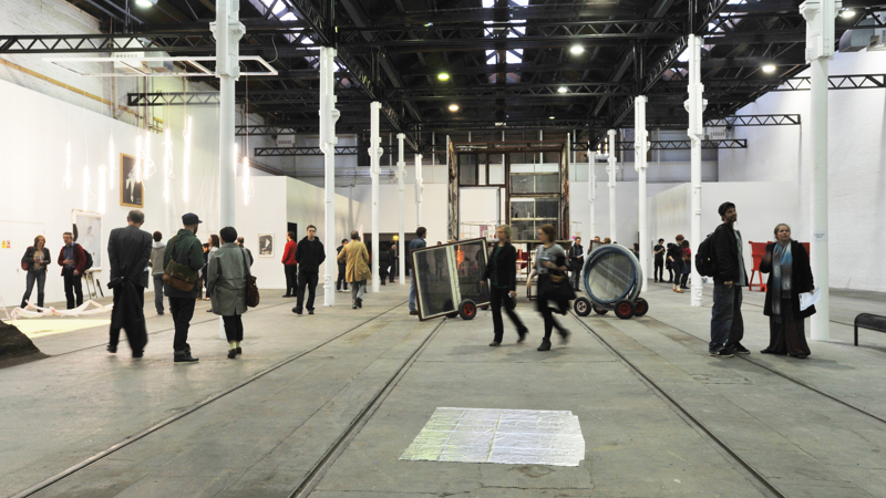 Exhibition attenders in main gallery at Tramway