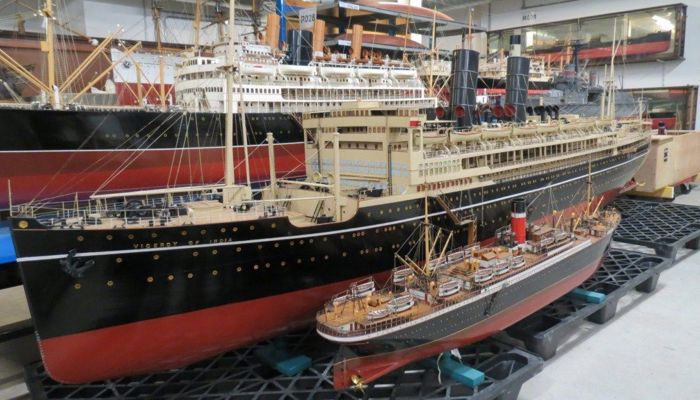 Photograph showing a selection of models of ships which form part of the collection within GMRC.