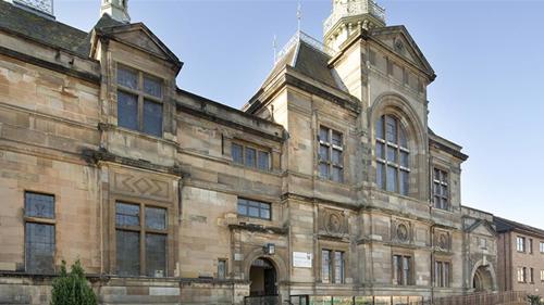 External shot of stone built Partick Burgh Hall