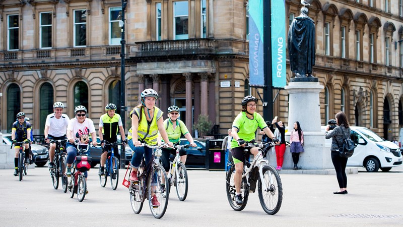 People cycling in Glasgow City Centre