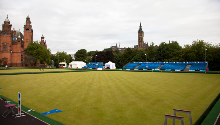 The bowls greens at Kelvingrove set up ahead of the Glasgow 2014 Commonwealth Games.