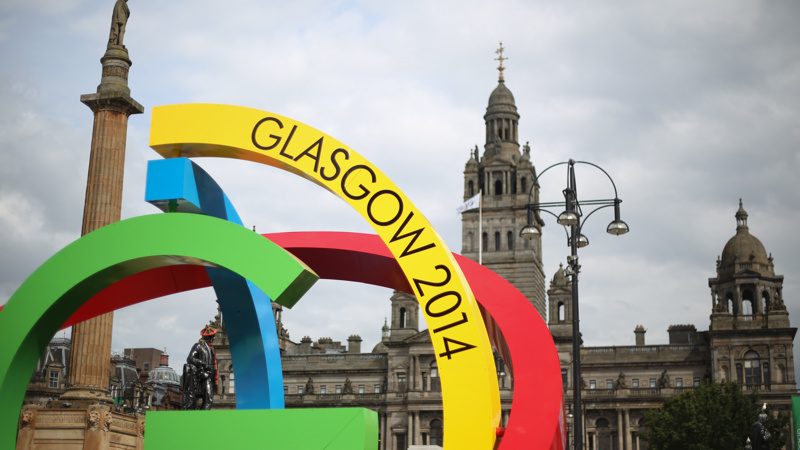 The Big G sculpture of the Commonwealth Games logo in Glasgow's George Square in front of the City Chambers during the 2014 Commonwealth Games.