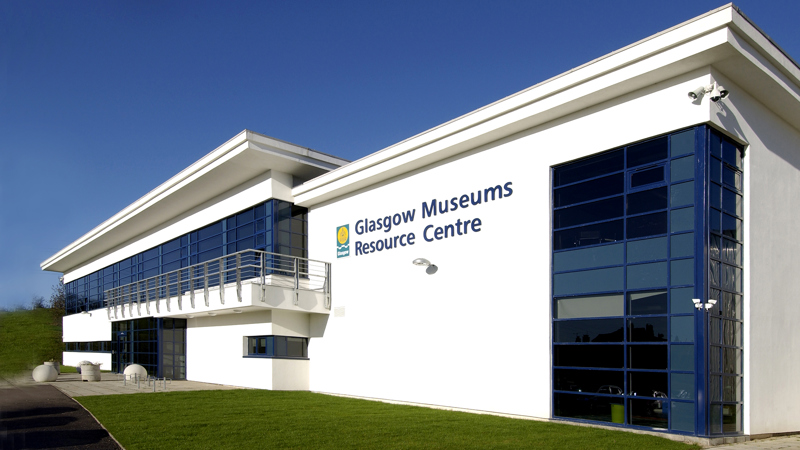 Photograph showing the outside and front entrance of The Open Museum at Glasgow Museums Resource Centre.