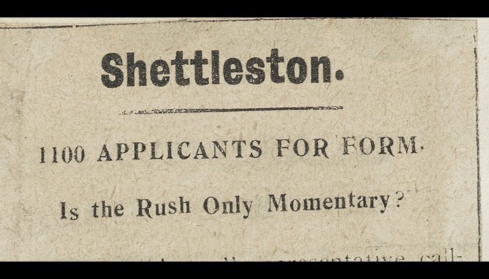 Newspaper headline reading "Shettleston. 1100 applicants for form. Is the rush only momentary?