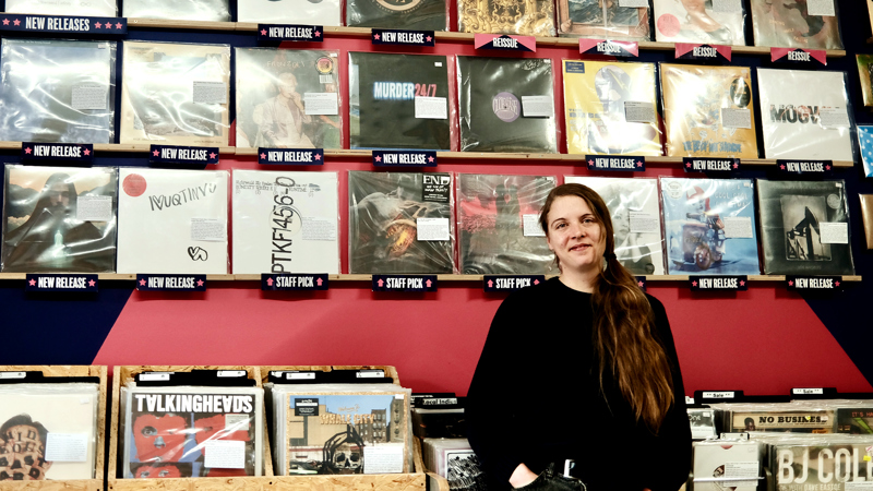 Photograph showing Faye, from the Some Great Reward record shop