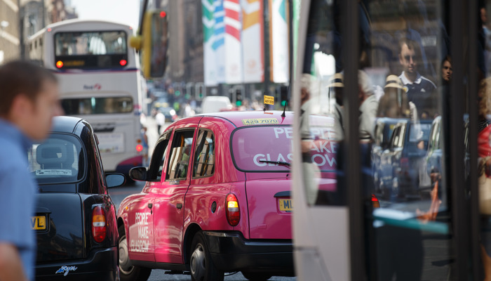 A People Make Glasgow branded taxi during the 2014 Commonwealth Games in Glasgow city centre.