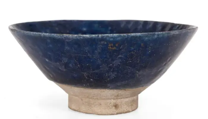 side on view of a blue cobalt bowl