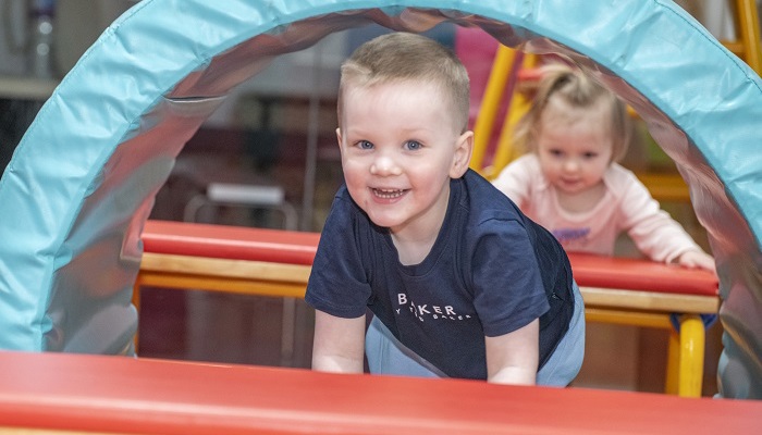 A child playing during a gymnastics session