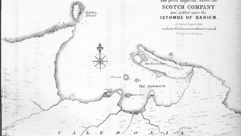 a paper map of Darien and the bay in which New Edinburgh was to be formed