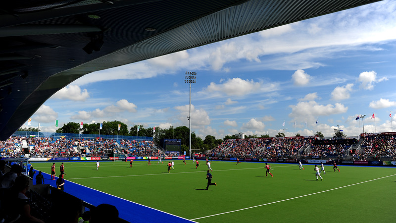 A view from the corner of the stands at the National Hockey Centre during Glasgow 2014.