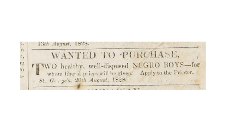 an advert to purchase slaves in a newspaper