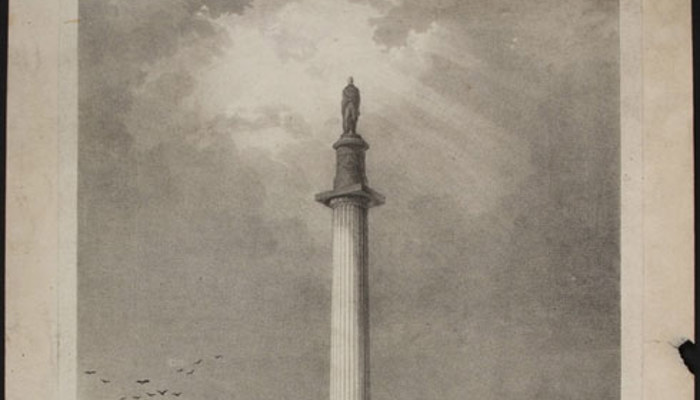 Image of a lithograph of a monument in George Square, Glasgow to the Memory of Sir Walter Scott