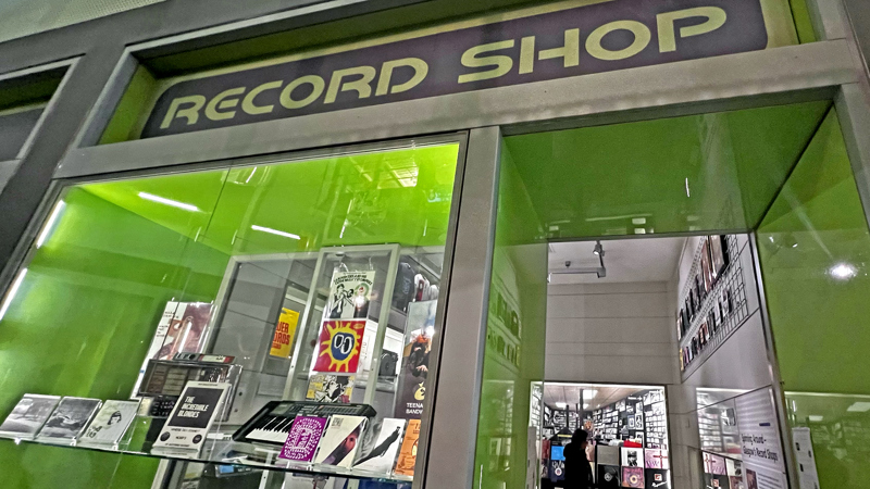 Photograph showing the temporary Record Shop exhibition at Riverside Museum